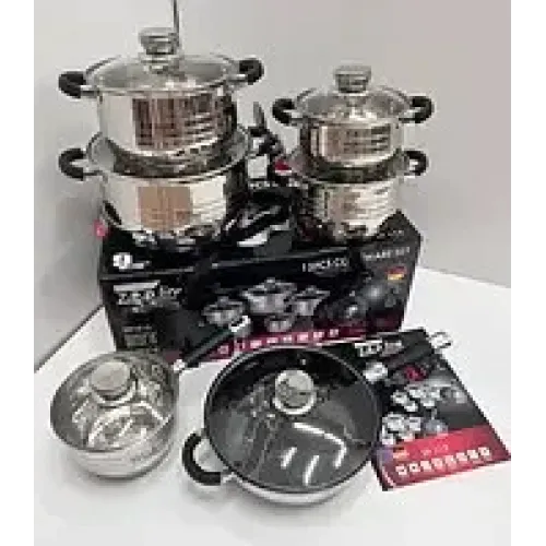 Набір казанів Zepline ZP-115 із нержавіючої сталі на 12 предметів із силіконовими ручками