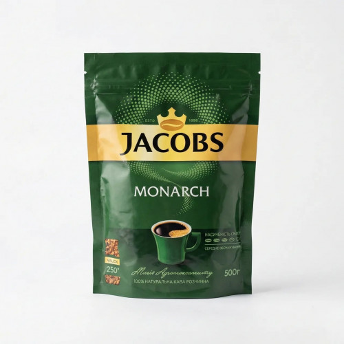 Кава розчинна Jacobs Monarch 500 г (м'яка упаковка) | Економ-пакет, 250 чашок, Оригінал