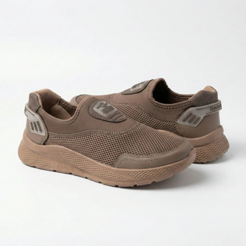 Чоловічі кросівки-сітка Dago Sport Коричневі літні без шнурків (41-45) бежеві мокасини (арт. 7723)