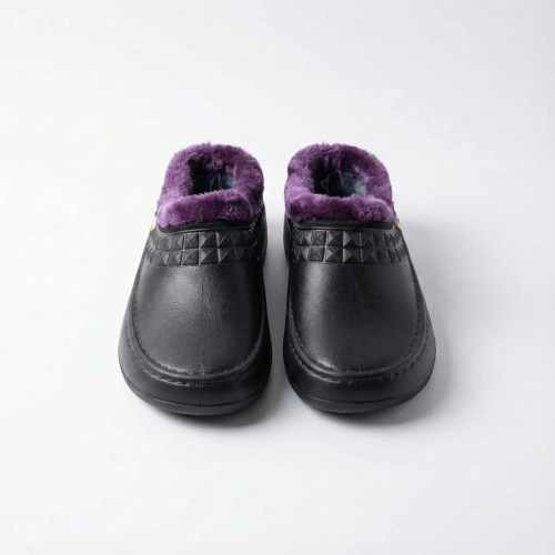 Галоши сабо женские зимние из пены ЭВА. Черные утепленные тапочки с фиолетовым мехом. 37-41