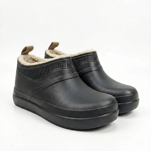 Жіночі галоші піна на хутрі Dago Style (37-41). Чорні зимові сабо, Утеплені гумові черевики (арт. 5503)