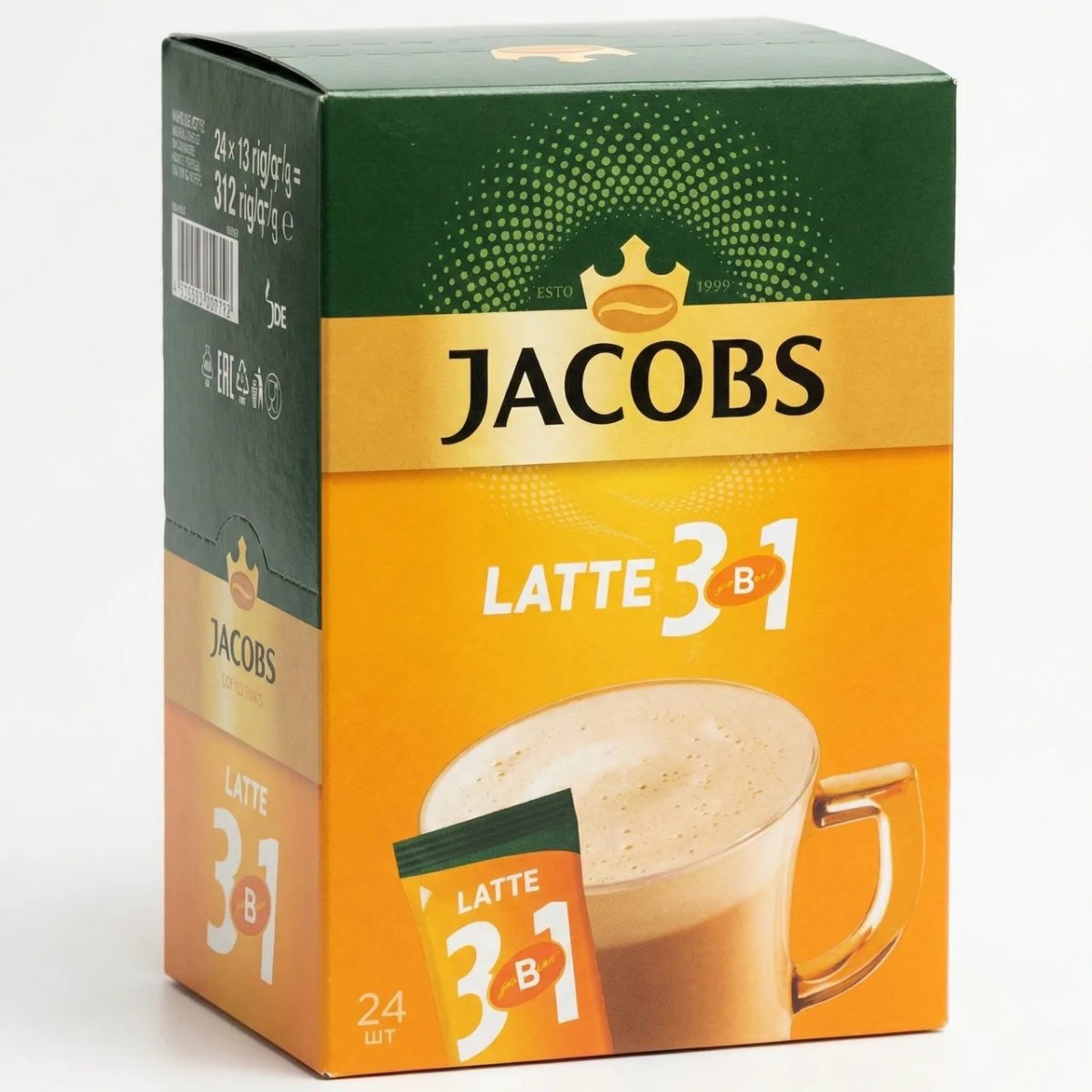 Кавовий напій Jacobs 3в1 Caramel Latte 24 стіки (упаковка) | Карамельний лате, Висока пінка, Десертна кава (арт. 4300)