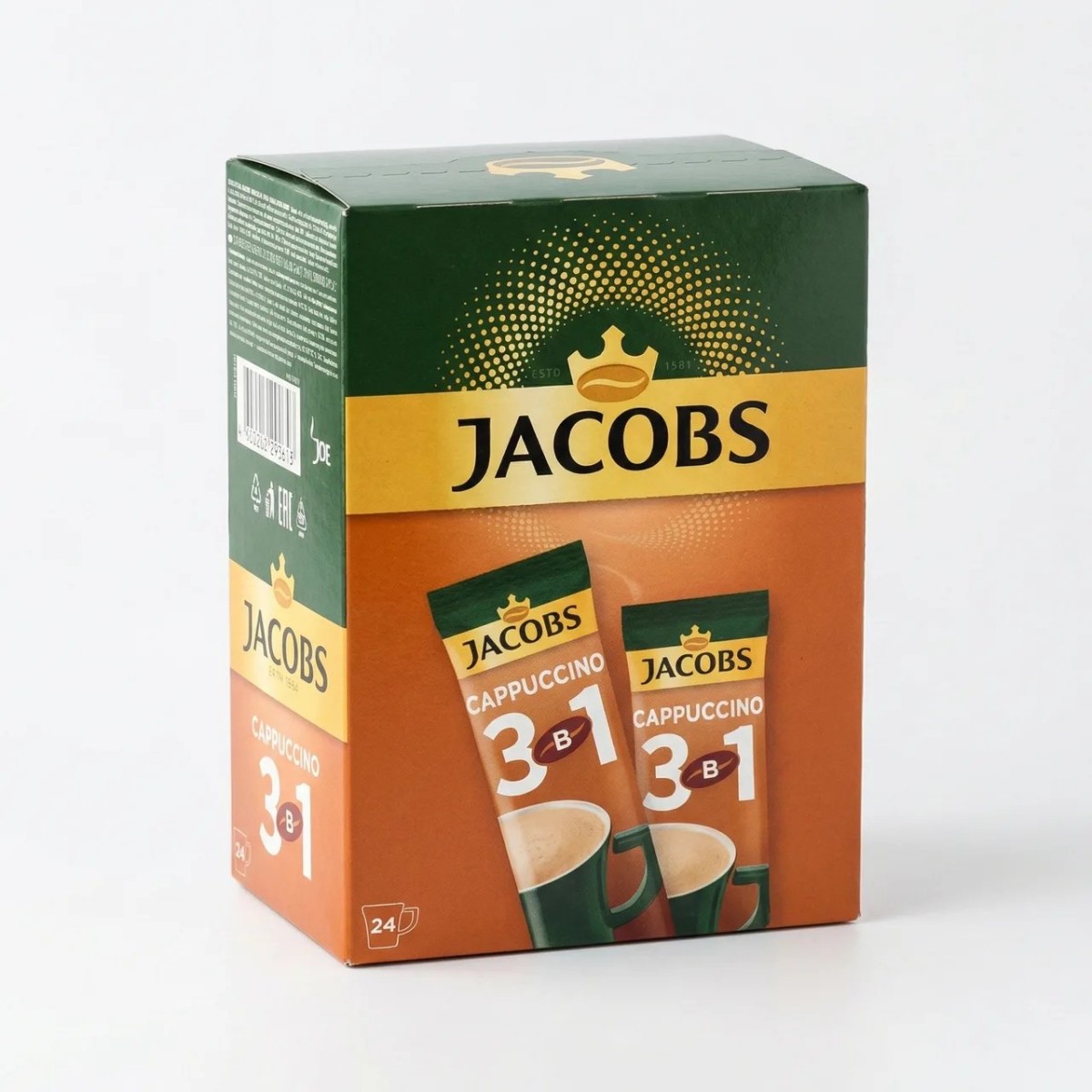 Кавовий напій Jacobs 3в1 Cappuccino 24 стіки (упаковка) | Висока пінка, М'який смак, Капучино (арт. 4301)