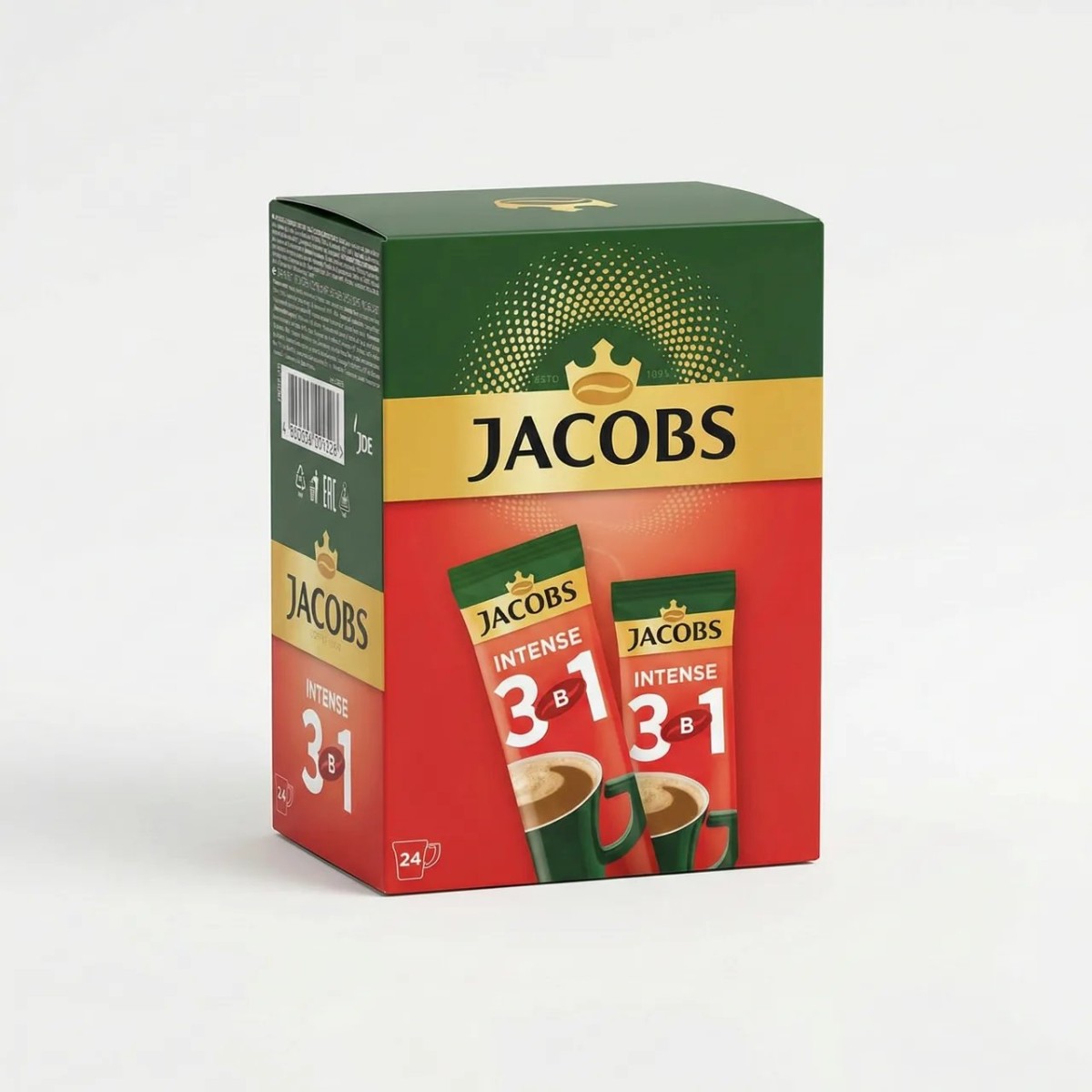 Кавовий напій Jacobs 3в1 Intense 24 стіки (упаковка) | Міцний смак, Більше кави, Червоний Якобс (арт. 4302)