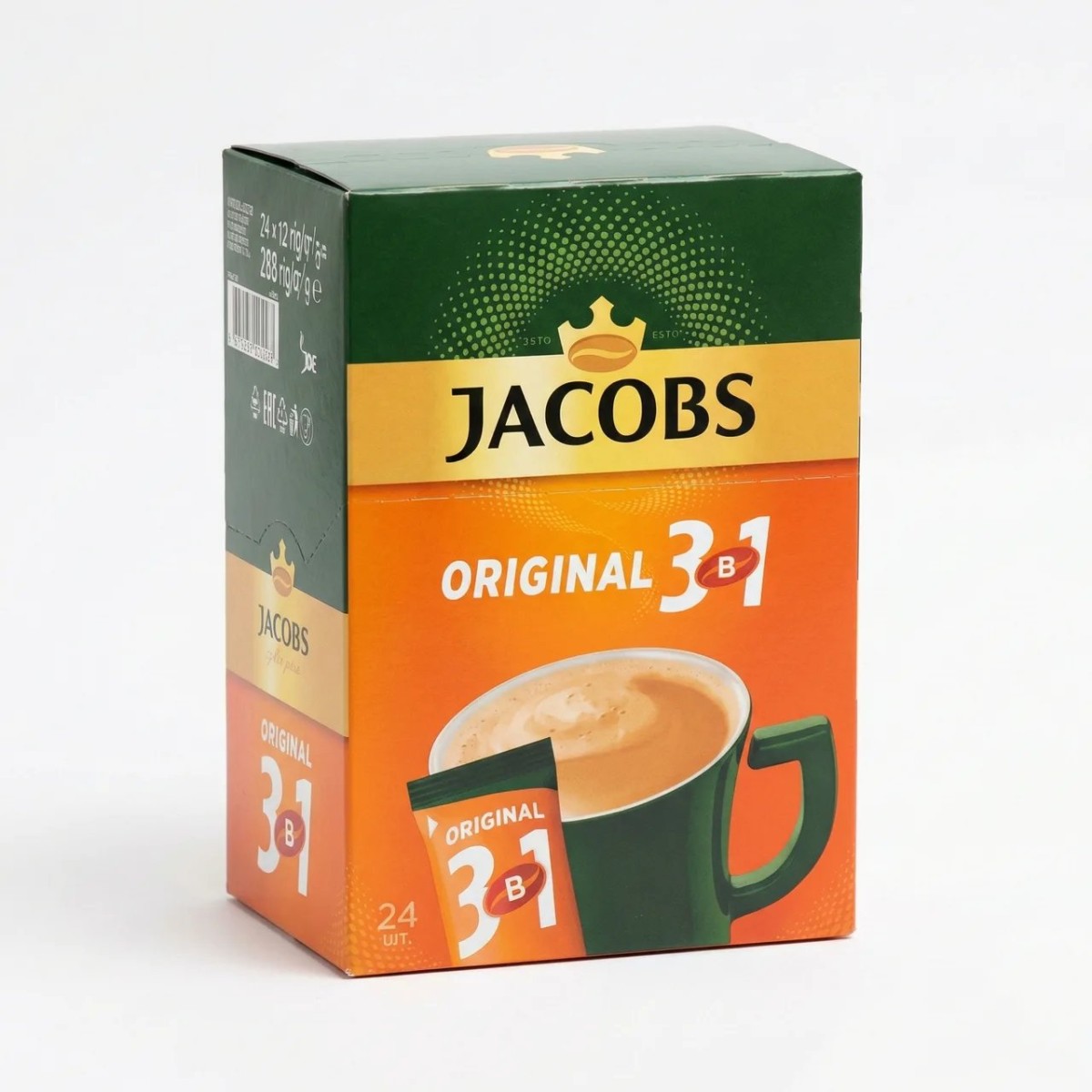 Кавовий напій Jacobs 3в1 Original 24 стіки (упаковка) | Класичний смак, М'яка кава, Хіт продажів (арт. 4303)