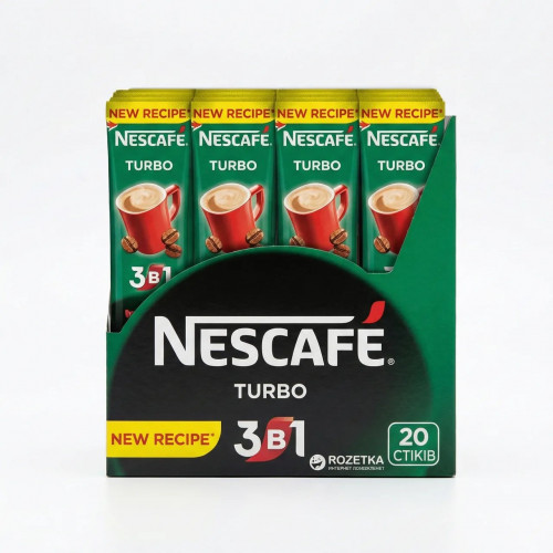 Кофе 3в1 Nescafé Turbo 20 шт (упаковка) | Энергия и драйв, Обновленный рецепт, Зеленый стик