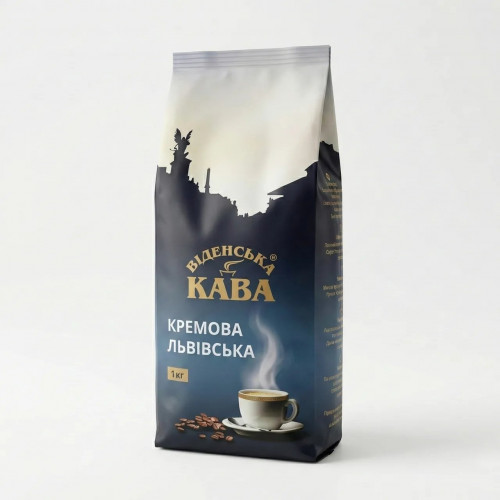 Кава в зернах Віденська Кава Кремова Львівська 1 кг | М'яка кава з густою пінкою, Свіже обсмажування