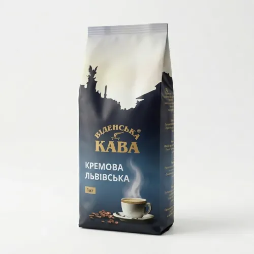 Кава в зернах Віденська Кава Кремова Львівська 1 кг | М'яка кава з густою пінкою, Свіже обсмажування