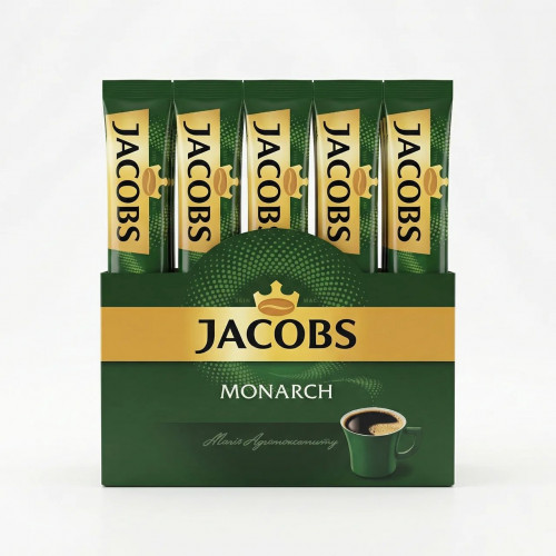 Кава розчинна Jacobs Monarch у стіках (блок) | Порційна чорна кава, Оновлений дизайн, 2 г