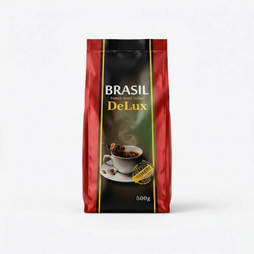 Кава розчинна Brasil DeLux 500 г | Сублімована кава, Преміум якість, М'яка упаковка