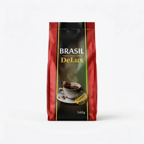 Кава розчинна Brasil DeLux 500 г (м'яка упаковка) | Сублімована, Бразильська, Premiere Quality