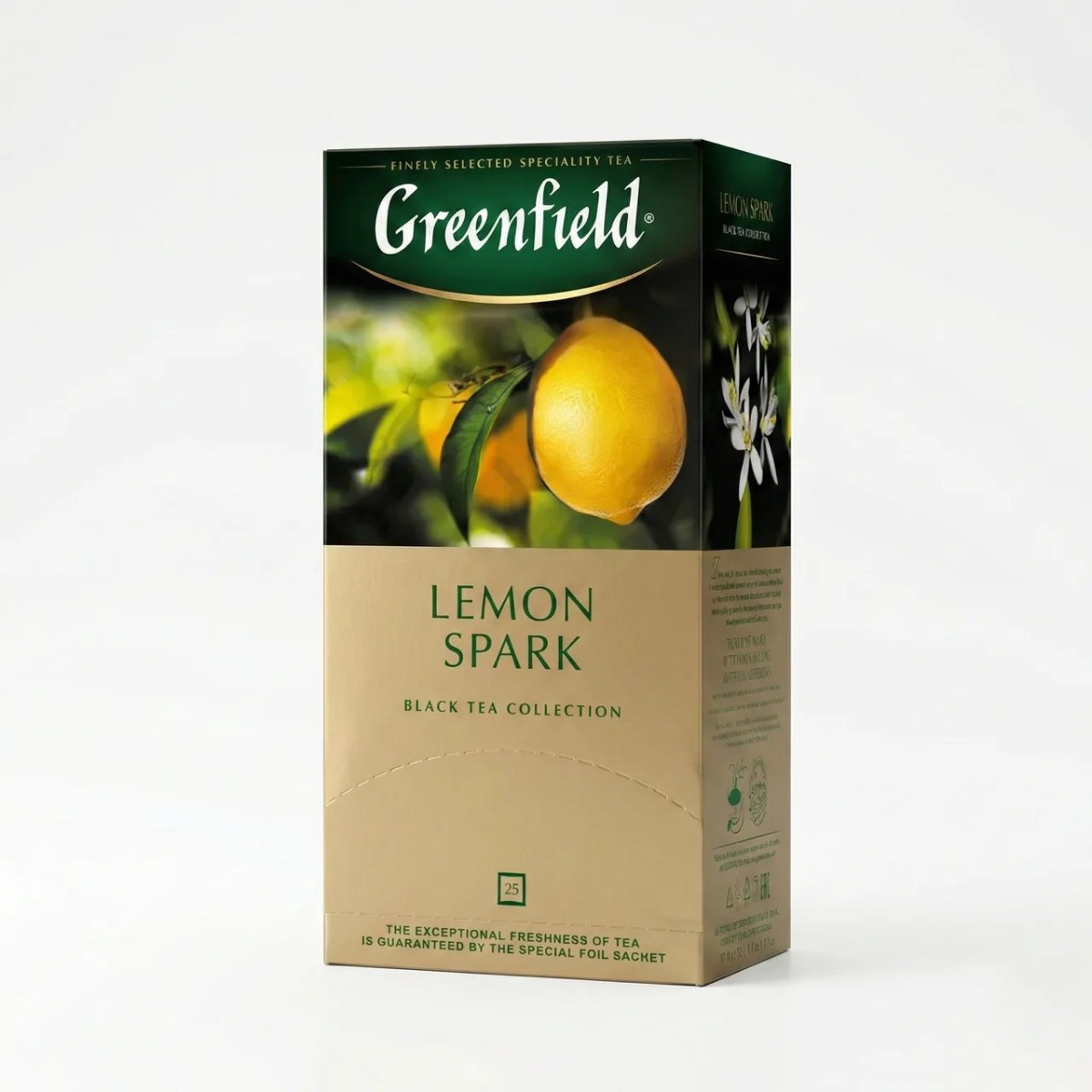 Чай чорний Greenfield Lemon Spark 25 пакетиків | З лимоном, У саше, Тонізуючий (арт. 4408)