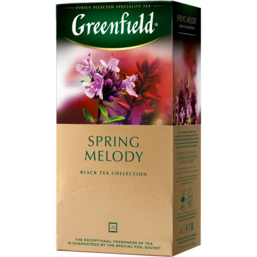 Чай чорний з чебрецем і ароматом персика в пакетиках Greenfield Spring Melody 25 шт х 1,5 м