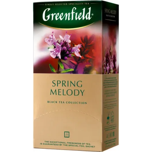 Чай чорний з чебрецем і ароматом персика в пакетиках Greenfield Spring Melody 25 шт х 1,5 м