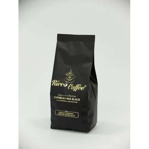 Кава у зернах ricco coffee super aroma black 250 гр + ложка в подарунок 60% АРАБІКА 40% РОБУСТА