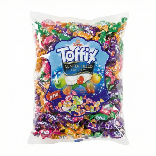 Жевательные конфеты Toffix Mix 1 кг, фруктовый микс с жидкой начинкой, Elvan (Турция)