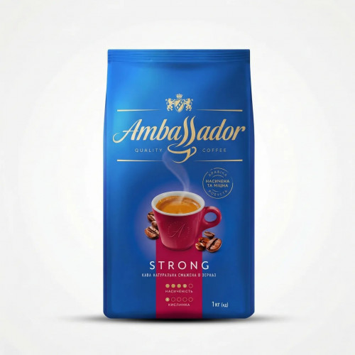Кава в зернах Ambassador Strong 1 кг | Міцна кава, Темне обсмажування, Насичений смак