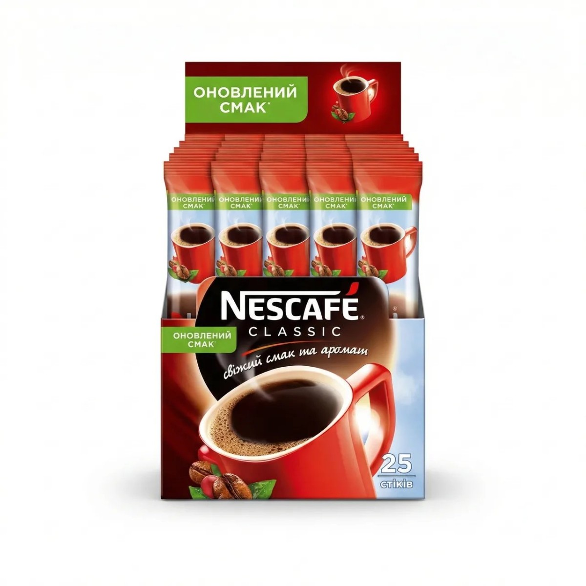 Кава розчинна Nescafé Classic 25 стіків (упаковка) | Чорна кава, Оновлений смак, Порційна (арт. 4297)
