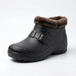 Чоловічі зимові черевики на хутрі. Чорні калоші дутики з пряжкою ЕВА 41-45