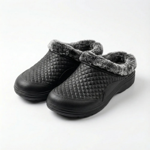 Калоші чоловічі зимові пінкові чорні стьобані на хутрі, Теплі садові сабо 