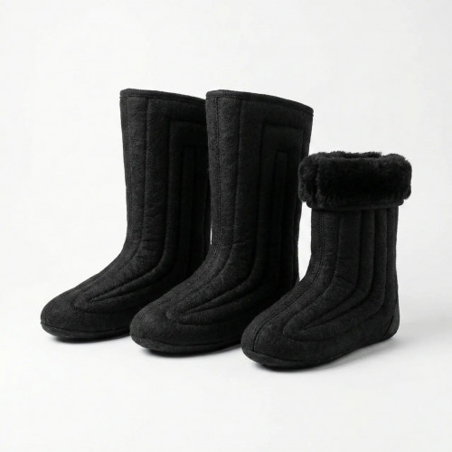 Валенки шитые черные на черном меху. Бурки зимние войлочные, теплые бабуши 38-45 (арт. 5648)