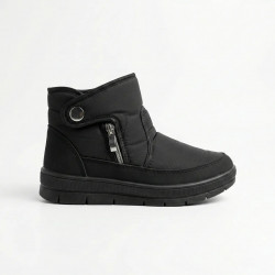 Женские зимние дутики короткие черные (на молнии) | Ботинки с кнопкой, На меху, Теплые (арт. 5741)