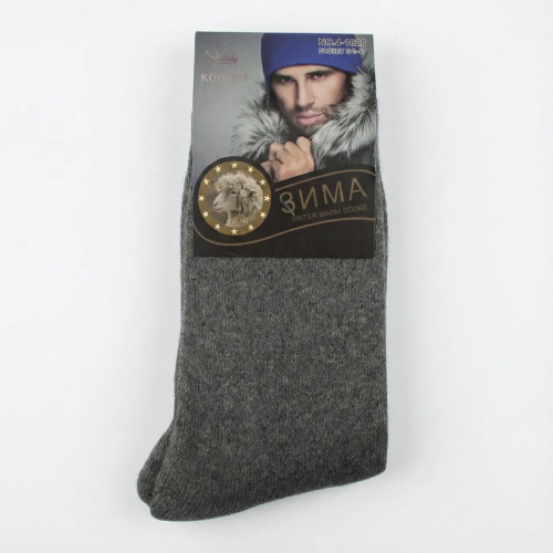 Мужские зимние носки ангора с махрой Корона. Теплые светло-серые носки 41-47