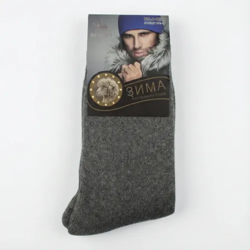 Чоловічі зимові шкарпетки ангора з махрою Корона. Теплі світло-сірі носки 41-47
