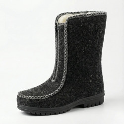 Женские зимние бурки на молнии спереди. Черные войлочные сапожки со строчкой