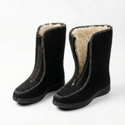 Бурки женские высокие суконные на меху. Черные зимние чуни на молнии. Размеры 37-41 (арт. 4886)