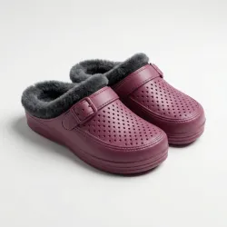 Жіночі зимові калоші-сабо на хутрі (37-41). Теплі гумові шльопанці без задника, Бордові