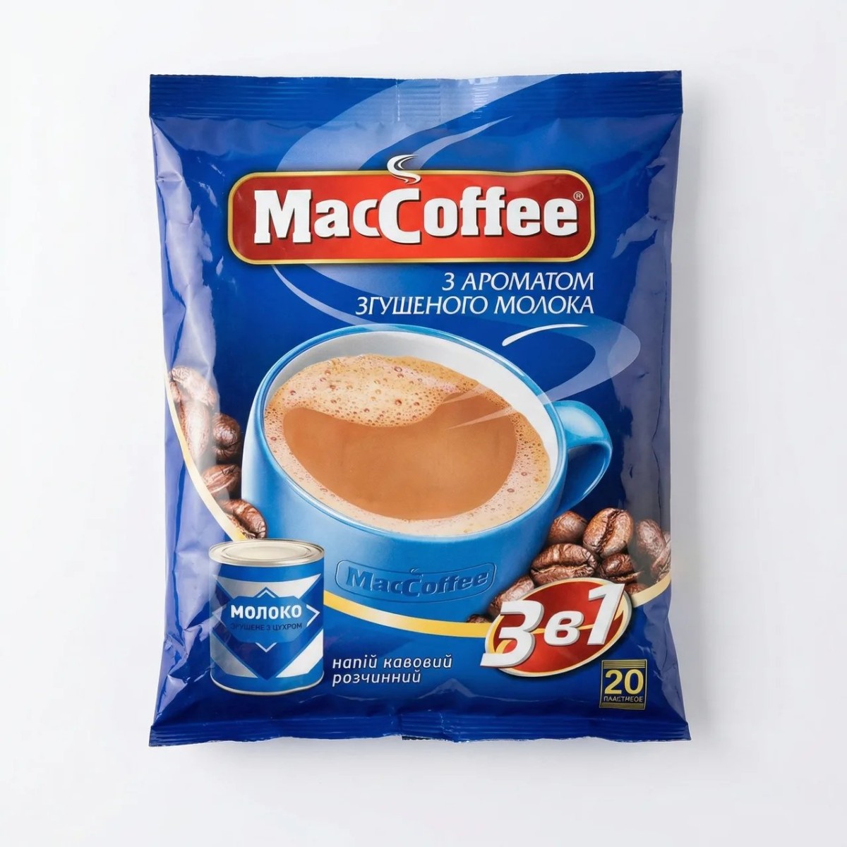Кавовий напій MacCoffee 3в1 Згущене Молоко 20 стіків (упаковка) | Зі смаком згущенки, Вершковий, Солодкий (арт. 4319)