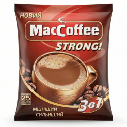 Кофейный напиток MacCoffee 3в1 Strong 25 стиков (упаковка) | Максимально крепкий, Бодрый заряд, Новинка