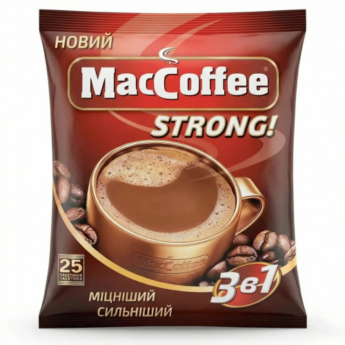 Кавовий напій MacCoffee 3в1 Strong 25 стіків (упаковка) | Максимально міцний, Бадьорий заряд, Новинка