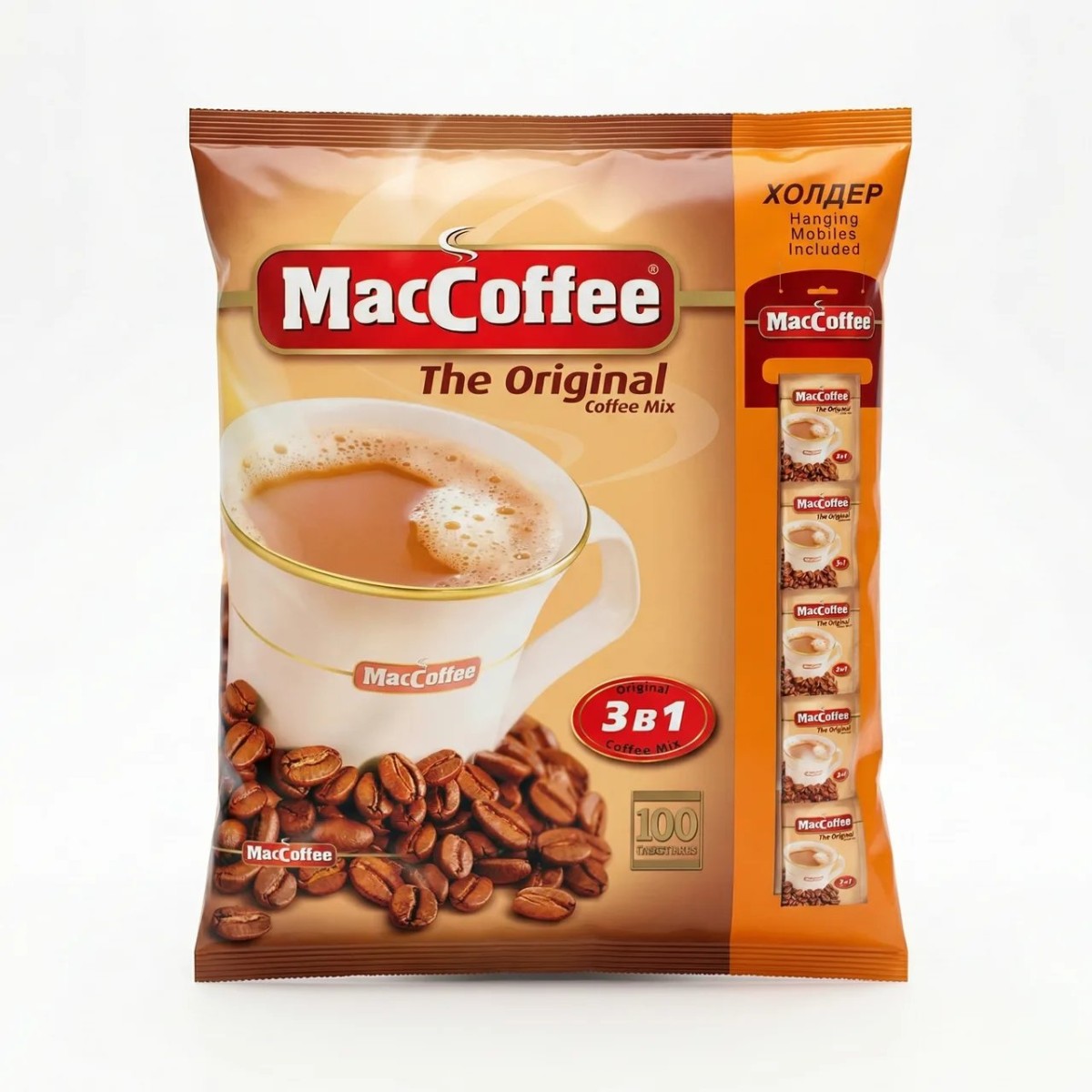 Кава 3в1 MacCoffee The Original 100 шт (пакет) | Кавовий напій у стіках + Холдер, Опт (арт. 4313)