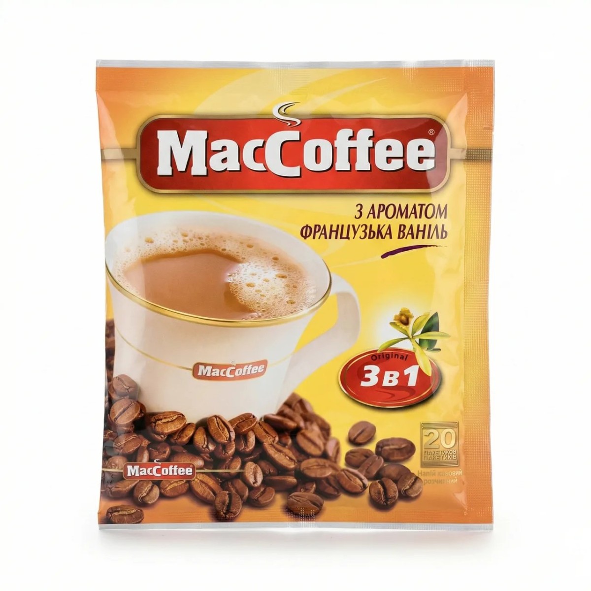 Кавовий напій MacCoffee 3в1 French Vanilla 20 стіків (упаковка) | Французька ваніль, Ароматний, М'який смак (арт. 4315)