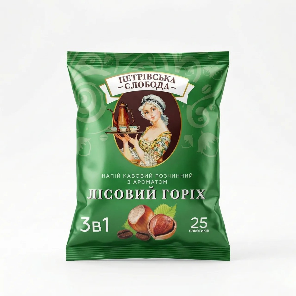 Кавовий напій Петрівська Слобода 3в1 Лісовий Горіх 25 пакетиків (упаковка) | Горіхова кава, Ароматна, Українська (арт. 5253)
