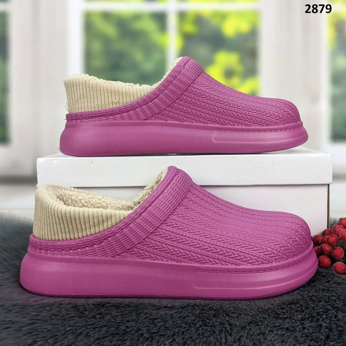 Галоши без задника сабо на меху женские Dago Style малиновые 40 (арт. 5350)