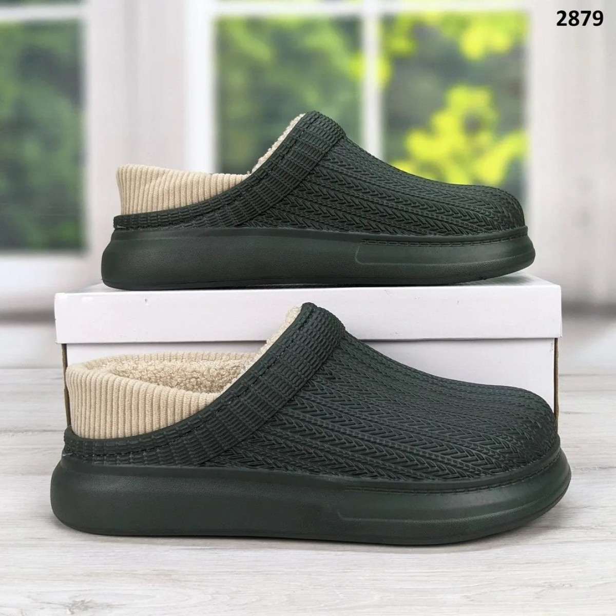 Галоши без задника сабо на меху женские Dago Style хаки (арт. 5354)