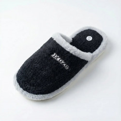 Мужские черные домашние тапочки (Плюш). Теплые тапочки с меховой окантовкой 41-45