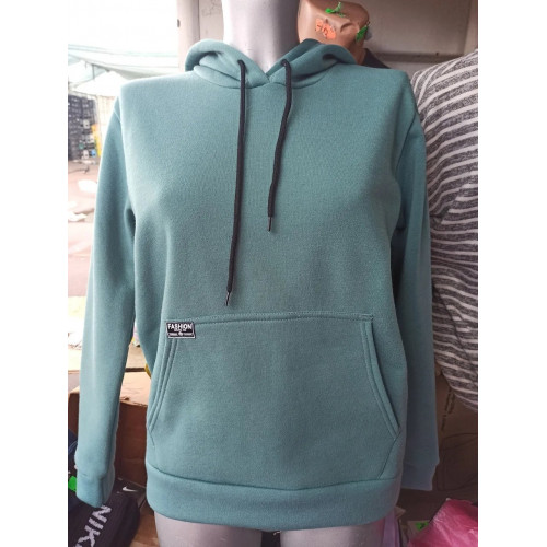 Жіноче худі з капюшоном та начосом, колір Бірюза, тепла толстовка кенгуру, розмір 48-52