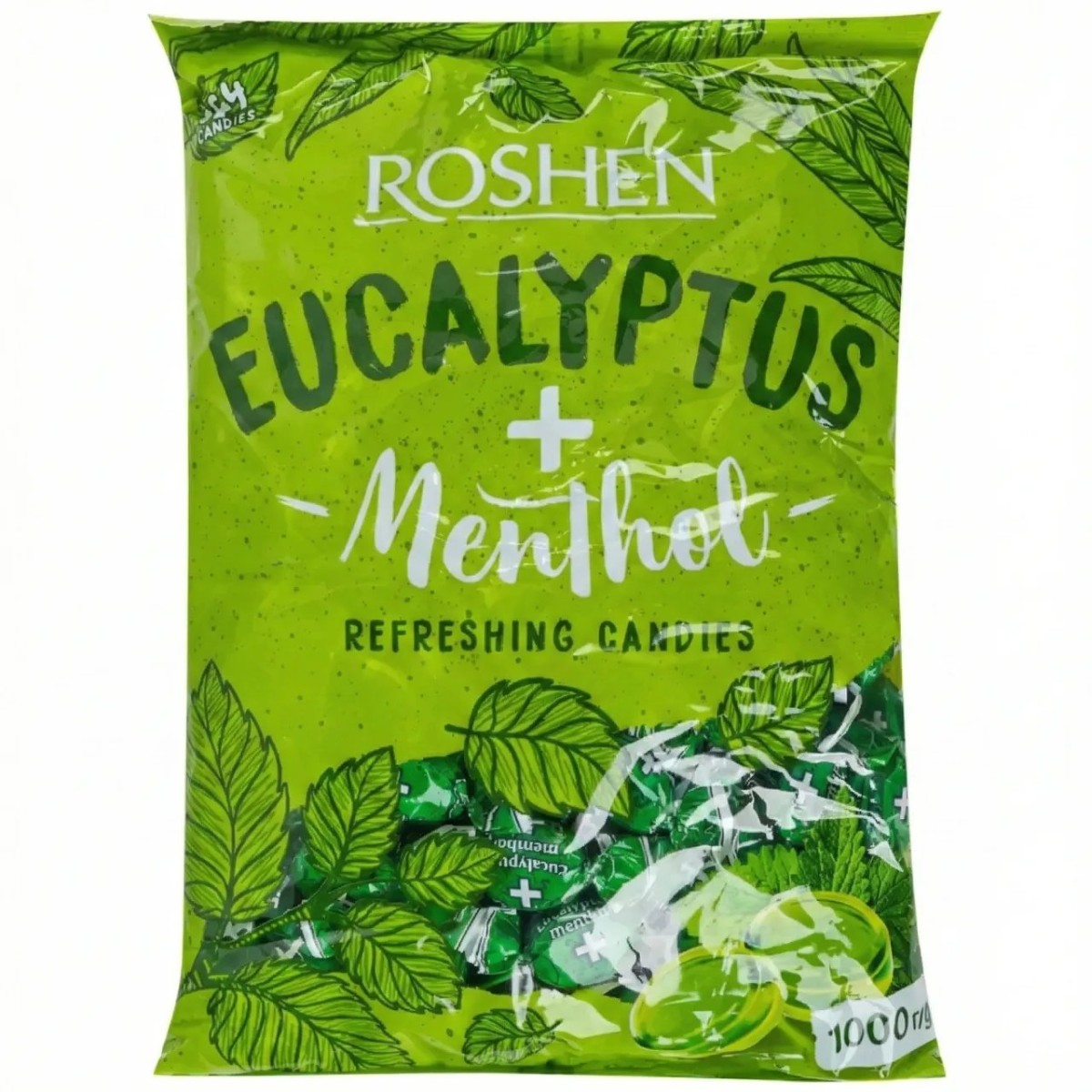 Льодяники Roshen Eucalyptus Menthol 1 кг, освіжаючі цукерки евкаліпт ментол, карамель Рошен (арт. 4477)