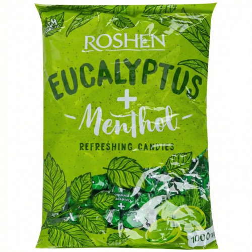Леденцы Roshen Eucalyptus Menthol 1 кг, освежающие конфеты эвкалипт ментол, карамель Рошен