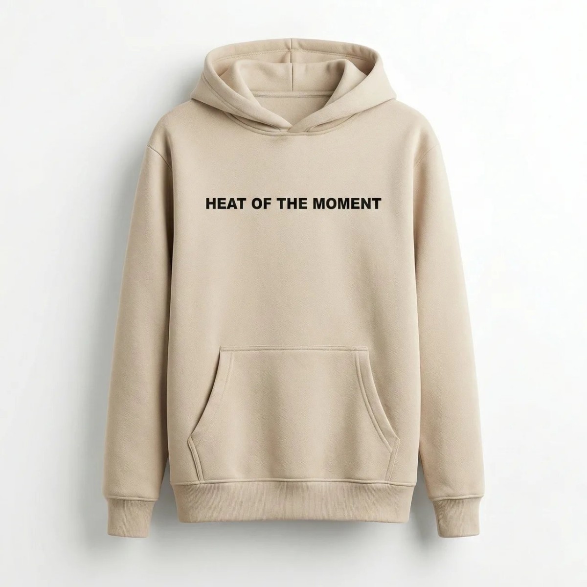 Худі бежеве Heat of the Moment, тепла толстовка з капюшоном, унісекс кенгурушка з написом (арт. 8967)