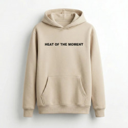 Худі бежеве Heat of the Moment, тепла толстовка з капюшоном, унісекс кенгурушка з написом