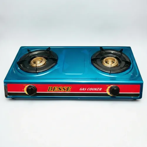 Газова плита настільна 2 конфорки Besse. Синій металевий таганок під балон (Покращені пальники)