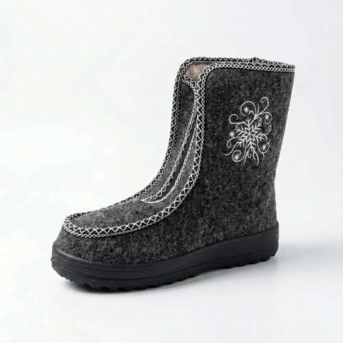 Женские зимние бурки-валенки с вышивкой 37-41 р, теплые суконные сапоги на молнии, серые (арт. 6299)