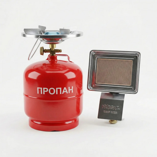 Газовий обігрівач Nurgaz 309 + Балон 8л + Пальник (Повний комплект для опалення та кухні)