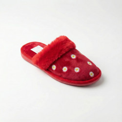 Тапочки кімнатні жіночі (р. 36-41) пухнасті червоні з ромашками, теплі
