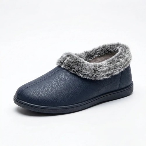 Тапочки комнатные закрытые эко-кожа синие на меху Теплые домашние мокасины унисекс 36-42 (арт. 7899)